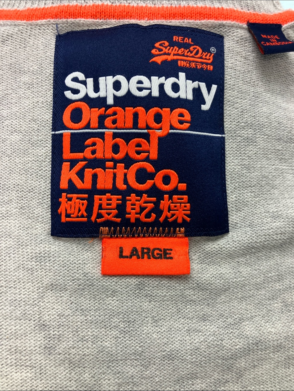 Superdry Light Gray Crewneck Sweater with Orange Label